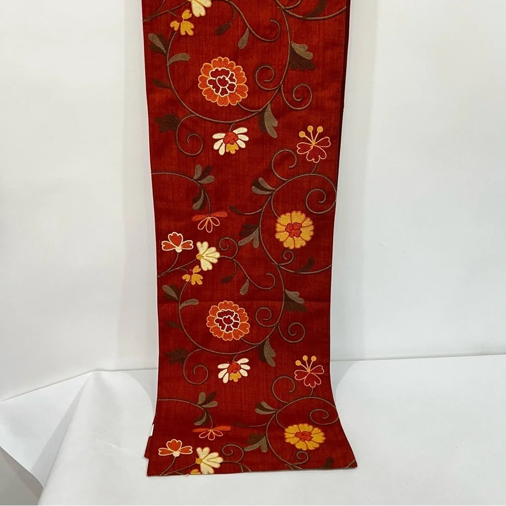 Inspired Treasures Embroidery Elegant Burnt Orange Table Runner